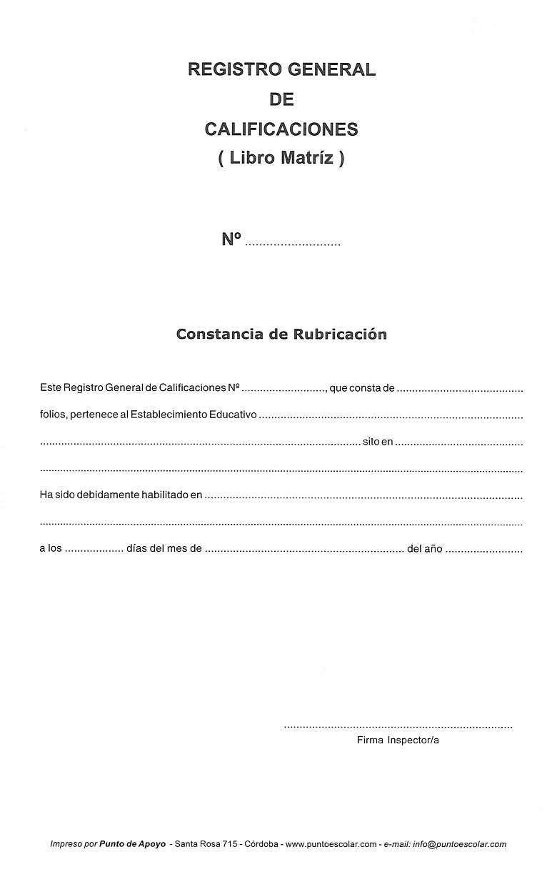 Registro General de Calificaciones Libro Matriz 6 aos